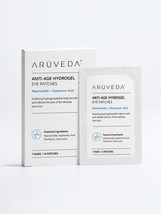 ARÜVEDA Anti-Age Hydrogel Eye Patches branded product packaging