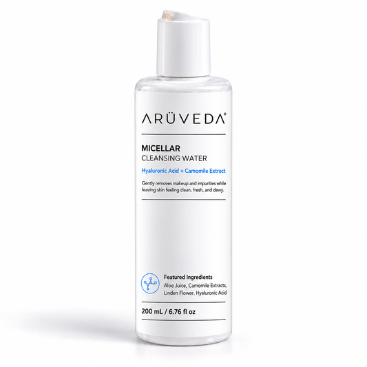 ARÜVEDA Micellar Cleansing Water branded product packaging